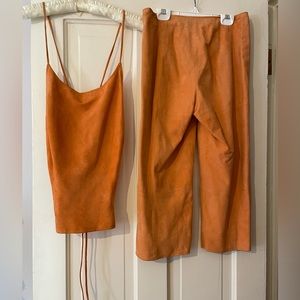 Cache Goat  Suede Peach Cropped Pant (sz 6) & Top (sz lg) Set
